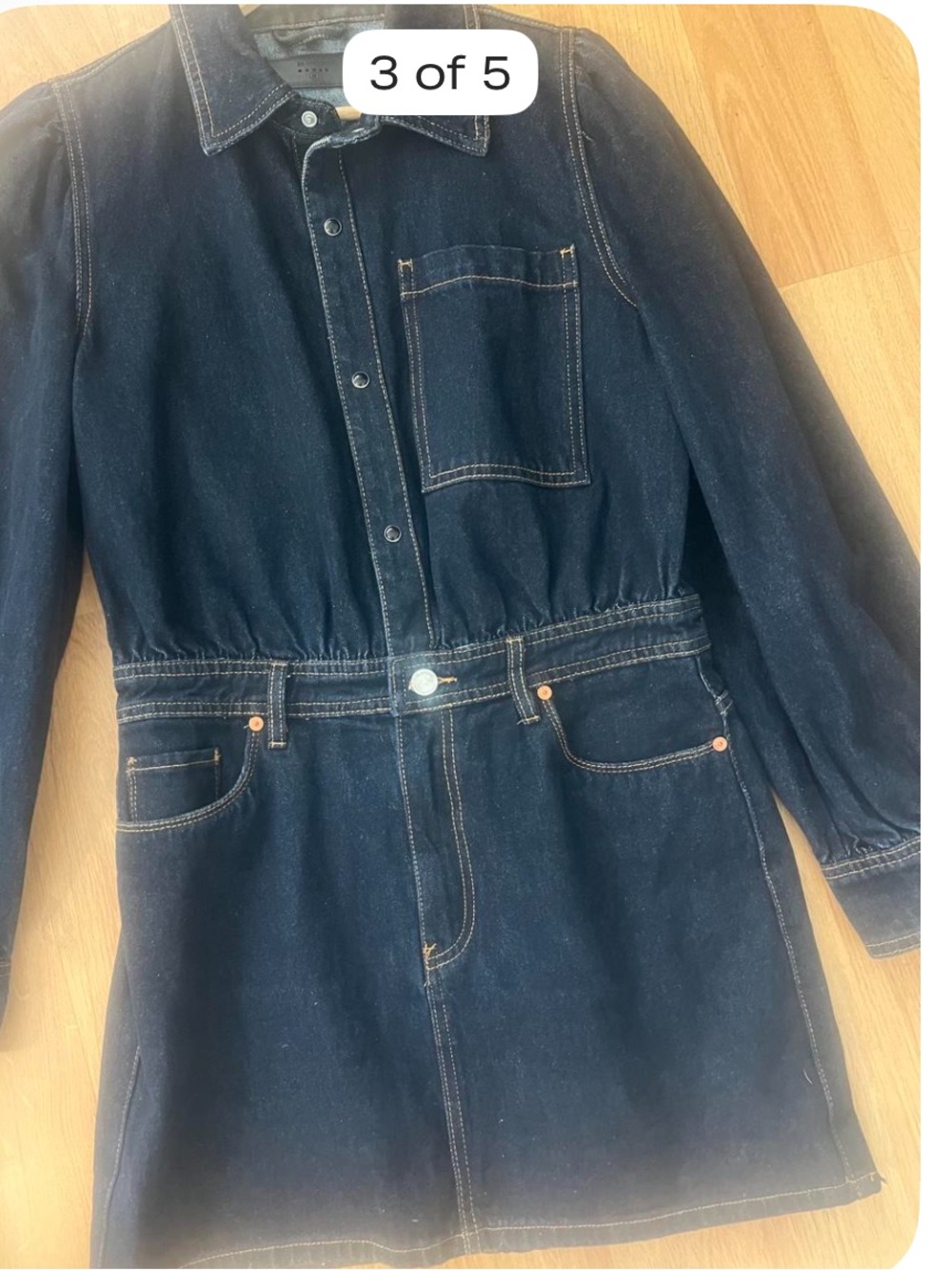 Blank NYC Dark Indigo Denim button down mini Dress rigid denim
